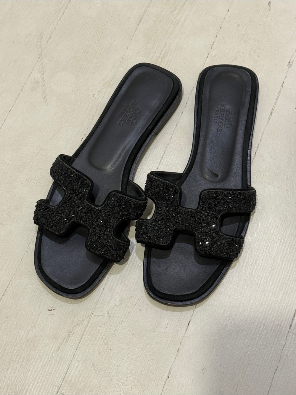 Hermes Crystal-Embellished Oran Slide Sandals